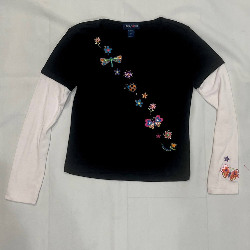 Limited Too Black and White Butterfly Long Sleeve Tee